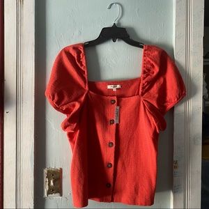 Madewell Women's Jacquard Square Neck Puff Sleeve Top, size L